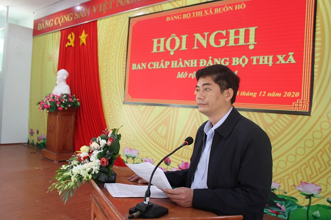 Thị ủy Buôn Hồ tổ chức Hội nghị tổng kết kết quả thực hiện Nghị quyết nhiệm vụ năm 2020 và triển khai nhiệm vụ năm 2021