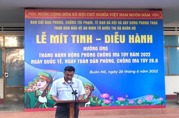 Ban chỉ đạo PCTP, TNXH và XDPT toàn dân bảo vệ ANTQ thị xã Buôn Hồ tổ chức Lễ Mít tinh - diễu hành hưởng ứng tháng hành động phòng chống ma túy năm 2022, Ngày toàn dân phòng, chống ma túy (26/6)