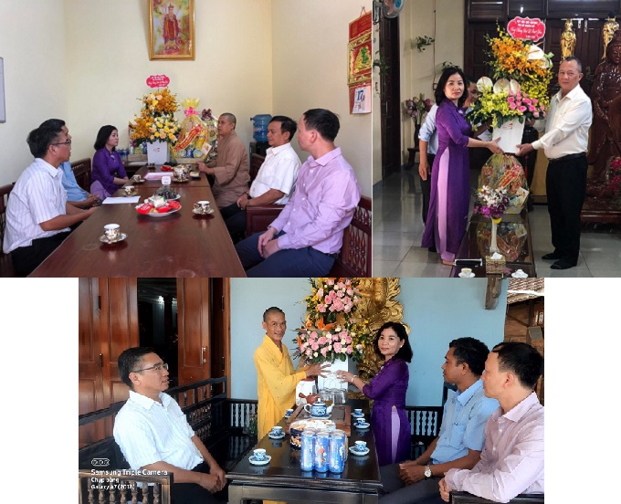 Lãnh đạo Thị ủy, HĐND, UBND, UBMTTQ thị xã thăm, chúc mừng nhân lễ Phật đản 2022.